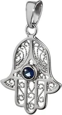 Produktbild von 925 Sterlingsilber Anhänger Rhodiniert Blaue Zirkon Hand Der Fatima 20x16mm Eye