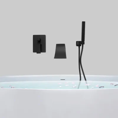 Produktbild von Badewannenarmatur Schwarz 3 Löcher Wannenrandarmatur  Badarmatur Badewanne  Armaturen  Bad  Handbrause wasserhahn Badenzimmer Badewanne