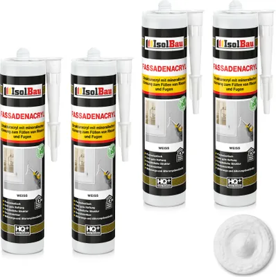 Produktbild von Isolbau Fassaden-Acryl - 4 x 300 ml Acryl-Dichtstoff mit Körnung zum Füllen von Rissen & Fugen im Innen- & Außenbereich - Weiß