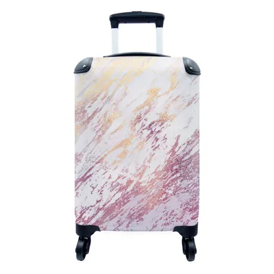Produktbild von MuchoWow® Koffer Handgepäck Trolley Rollkoffer Kleine Reisekoffer mit 4 Rollen - Marmor - Lila - Gold - Cabin Size < 55x40x23 cm & 55x40x20 cm - Fotokoffer - Kabinenkoffer - Boardgepäck - Reise-Box - Reisekoffer - Reisegepäck - Koffer mit Bild - Trolley für Kinder