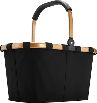 A black reisenthel carrybag with gold frame and handle, shown against a white background.
