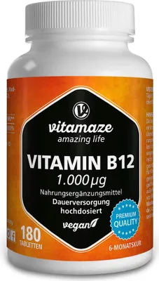 Obrázek produktu pro Vitamin B12 1000 μg vysokodávkované veganské tablety 180 St