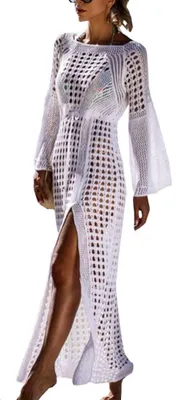 Productafbeelding van FSMO Dames lang袖 strandjurk, gebreide split bikini omslagdoek, strandponcho