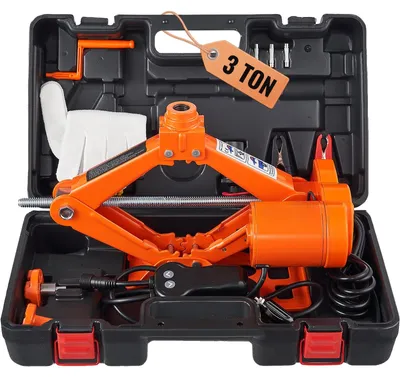 Productafbeelding van VEVOR Elektrische schaarhef voor auto's, 3 ton, 12V. Hef met 3,5 meter stroomkabel, gereedschapskist en handmatige bediening, geschikt voor auto's, SUV's, sedans, etc. (hefhoogte: 130-370 mm / 170-420 mm).