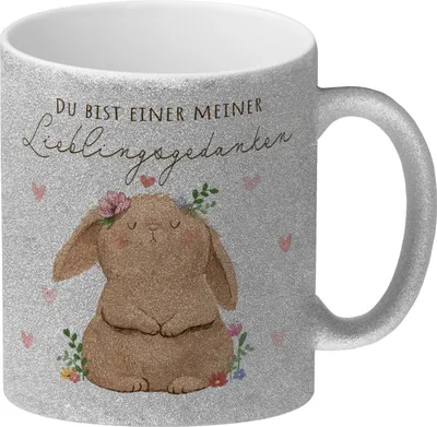 Produktbild von Hase Glitzer-Kaffeebecher mit Spruch Du bist einer meiner Lieblingsgedanken