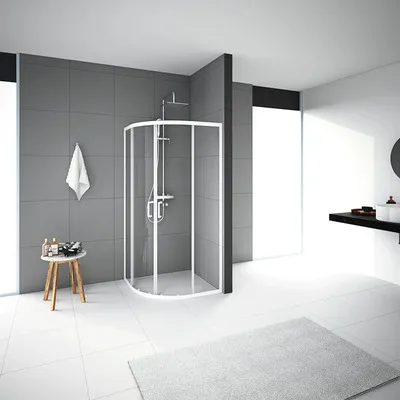 Produktbild von Aurlane Runddusche mit Gleittür/Schiebetür Factory White Round 90 x 90 x 200 cm Profil weiß Klarglas Reversibel