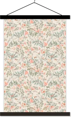 Produktbild von MuchoWow® Textilposter Vintage - Muster - Pflanzen 40x60 cm mit schwarzem Rahmen - Wanddekorationen