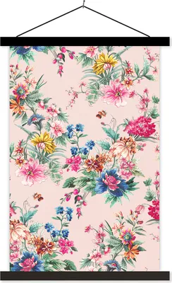 Produktbild von MuchoWow® Textilposter Blumen - Rosa - Pastell 60x90 cm mit schwarzem Rahmen - Poster Wohnzimmer