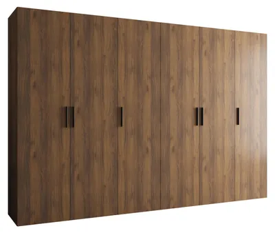 Produktbild von MEBLE KRYSPOL Schrank 300x202x52 cm mit Kleiderstange, 6xTür, BARI, Warmia-Nuss, Griff Schwarz