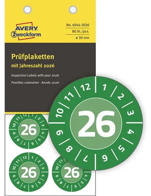 Produktbild von Prüfplaketten 2026 Vinyl 30mm 80 Stück