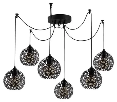 Image de Suspension Luminaire en métal noir Ø137 cm hauteur 107 cm 6 lumières E27 40 W IP20