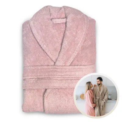 Produktbild von Unyqoos® Bademantel Scandinavian Pink S/M – Uni Morgen- & Bademantel aus 100% Baumwoll-Frottee, weich und saugfähig für Sauna, Bad & Entspannung
