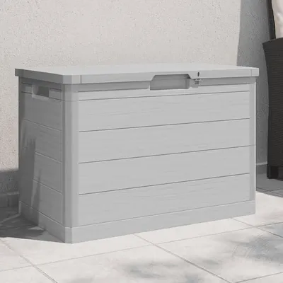 Produktbild von Outdoor-Kissenbox grau aus Polypropylen 77,5 x 44,5 x 53 cm, 160 L Auflagenbox mit abschließbarem Deckel für Garten, Terrasse und Balkon, wetterfest mit Holz-Optik