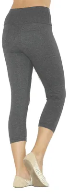 Zdjęcie produktu dla Legginsy damskie Capri, 3/4, bawełniane, wysoki stan, kieszenie, ciemnoszary, rozmiar XXXL-44