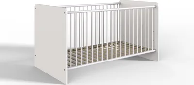 Produktbild von Babybett "Borkum" in WEISS. Abmessungen (BxH) 80x85 cm