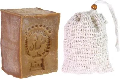 Produktbild von TUMELO Original Aleppo Seife 200g 90% Olivenöl 10% Lorbeeröl + Sisal Seifensäckchen, handgemachte Olivenölseife Naturseife