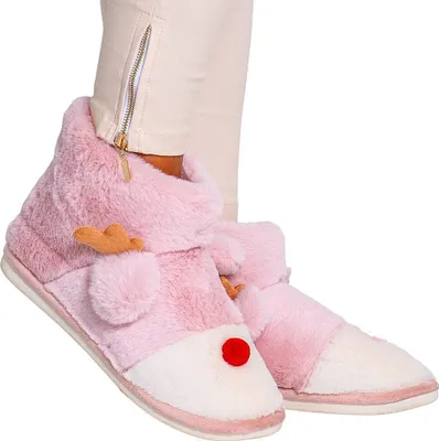 Obrázek produktu pro Dámské měkké pantofle Teplé kožešinové pantofle Fabric Reindeer Pink Velikost 38-39