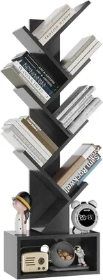 Image de Étagère bibliothèque, 6 niveaux, design en forme d'arbre, en bois, noire, pour salon