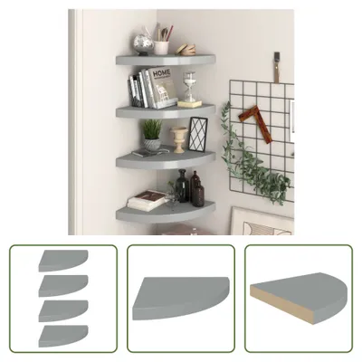 Image de The Living Store Étagères coulissantes d'angle 4 pcs. Gris 35x35x3,8 cm MDF