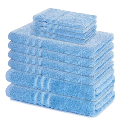 Produktbild von Lavea® 10-teiliges Handtuch Set Elena, 100% Baumwolle - 4x Handtuch, 2x Duschtuch, 2x Gästetuch, 2x Waschhandschuh, Handtücher Set - Delphinblau