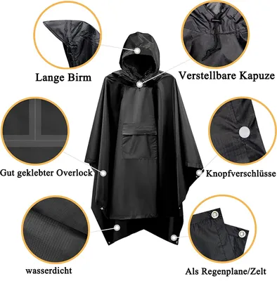 Produktbild von Wasserdichte Jacke für Männer und Frauen - Multifunktionaler Regenponcho, Regencape, Regenmantel - Perfekt für Fahrrad, Motorrad, Wandern, Camping, Reisen