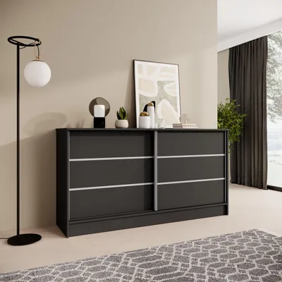 Produktbild von BEAUTYSOFA | Kommode MIRELA 160 cm Schwarz, Sideboard mit 2 Schiebetüren, Modernes Design, viel Stauraum