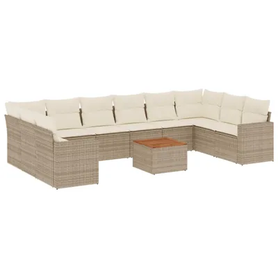 Produktbild von vidaXL 11-tlg. Garten-Sofagarnitur mit Kissen Beige Poly Rattan