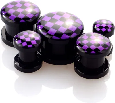 Produktbild von Ohr Flesh Acryl Tunnel Piercing Schwarz Screw On Logo Schachbrett Lila VPPI.121.10mm