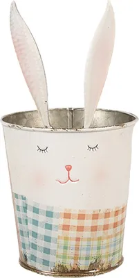 Immagine prodotto di Scatola per posate Clayre & Eef Ø 12x23 cm Bianco Rosa Metallo Coniglio