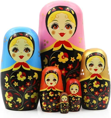 Productafbeelding van Bloem nestpoppen voor meisjes - Set van 6 - Traditionele handgemaakte kleurrijke houten Russische pop - Verjaardag