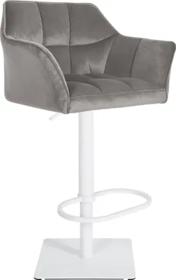 Produktbild von Barhocker SIHAR - Samt Grau 64x45x88 cm Weiß | Barstuhl Höhenverstellbar Mit Lehne Drehbar Tresenhocker Tresenstuhl Kneipenhocker Kneipenstuhl