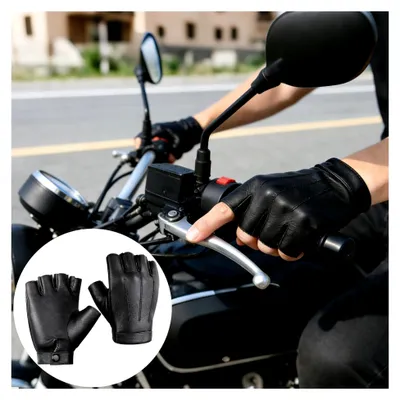 Produktbild von Leichte Leder Outdoor Halb Fingerlose Handschuhe für Herren und Damen, Praktische Lederhandschuhe für Motorradtraining, Schwarze Motorradhandschuhe, Fingerlose Handschuhe für Outdoor-Fahren