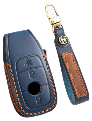 Autoschlüsselhülle aus Leder, 3 Tasten, Blau, für Mercedes