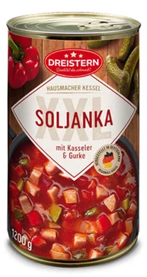 Produktbild von Dreistern Soljanka mit Kasseler und Gurken extra viel Einlage 1200g