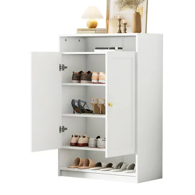 Produktbild von Schuhschrank mit 2 Türen und 2 offenen Fächern, Schuhregal, Sideboard, Mehrzweckschrank, schmal