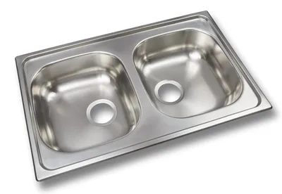 Immagine prodotto di Lavello da cucina, con due vasche, in acciaio inossidabile satinato.