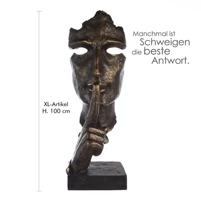 Produktbild von Gilde Skulptur, Gesicht, "Silence", Kunstharz, bronzefarben, VE 1, L. 35 cm, B. 39 cm, H. 100 cm 37466 4063387374665