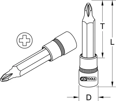 Produktbild von KS TOOLS 918.1686-E 1/2" CHROMEplus Bit-Stecknuss, lang, PH2, auf Hänger