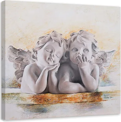 Zdjęcie produktu dla Obraz na płótnie, Dwa młode aniołki 40x40 cm Feeby beżowy obraz na ścianę gotowy do powieszenia