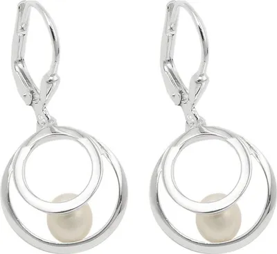 Produktbild von Ohrbrisur Ohrringe 30x13mm 2 Kreise mit Süßwasserperle Silber 925