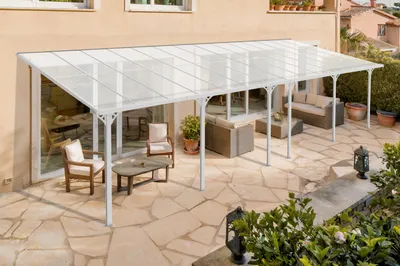 Produktbild von Angebaute Pergola/Carport 27m² KLEO 900L300 Aluminium Weiß