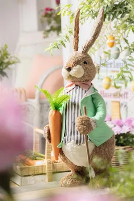 Image de grande figurine décorative "Monsieur Lapin" 75 cm de haut, lapin de Pâques, décoration de Pâques, décoration de lapin
