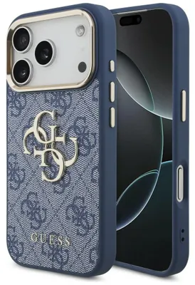 Image de Coque de téléphone Guess 4G, modèle Big Logo Classic, pour iPhone 18 Pro / 17 Pro, couleur bleue