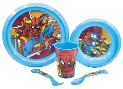Zdjęcie produktu dla Zestaw plastikowych naczyń Spiderman 5-częściowy plastikowy zestaw dla dzieci