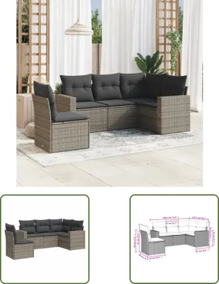 Produktbild von The Living Store 5-tlg. Garten-Sofagarnitur mit Kissen Grau Poly Rattan