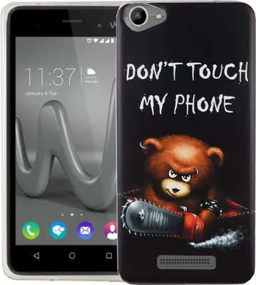 Produktbild von Handy Hülle für Wiko Jerry Max Cover Case Schutz Tasche Motiv Slim Silikon TPU Schriftzug Bär mit Kettensäge
