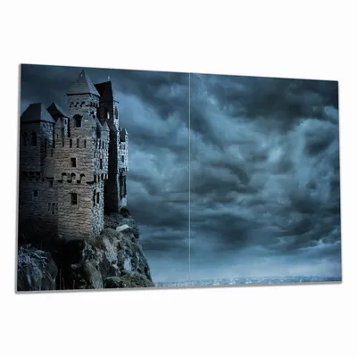 Produktbild von Wallario Herdabdeckplatte aus Glas, Größe 80 x 52 cm 2-teilig, Motiv Altes Geisterschloss