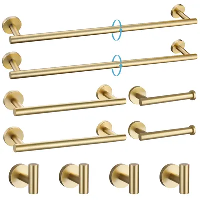 Productafbeelding van Geborstelde Gouden Badkamer Hardware Set met 10 Stukken