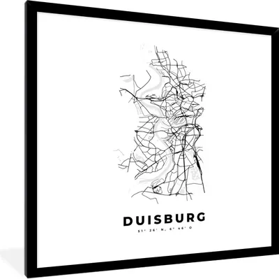 Produktbild von MuchoWow® Gerahmtes Poster Karte - Duisburg - Schwarz-Weiß - Stadtplan 40x40 cm - Poster mit Schwarzem Bilderrahmen Wandposter Rahmen Foto Bilder - Mit Rahmen - Wanddekoration Schlafzimmer
