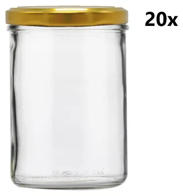 Obrázok produktu pre Varná nádoba 440 ml STURZ / ROVNÁ číra 20 ks VČETNE ZLATÝCH VÍČOK, počet kusov v balení: 20